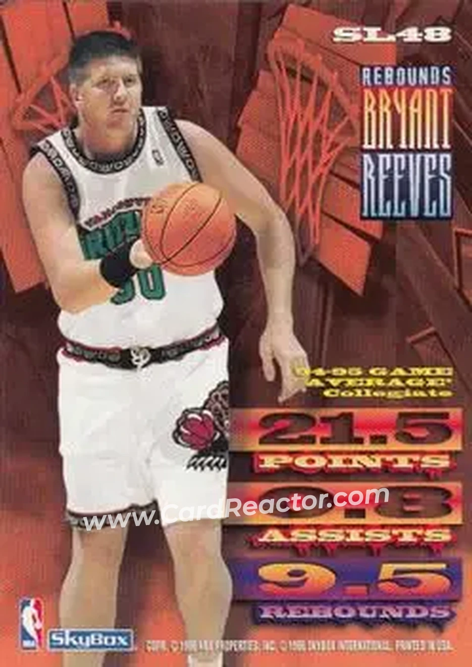 1995-96 Hoops - Slamland #SL48 - Bryant Reeves - Vancouver Grizzlies - Back