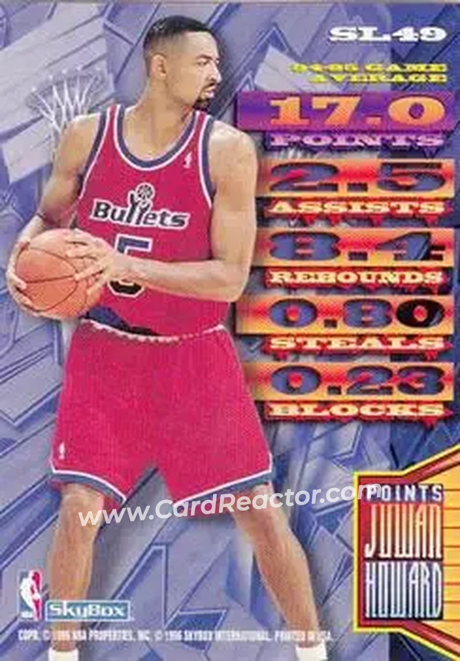 1995-96 Hoops - Slamland #SL49 - Juwan Howard - Washington Bullets - Back