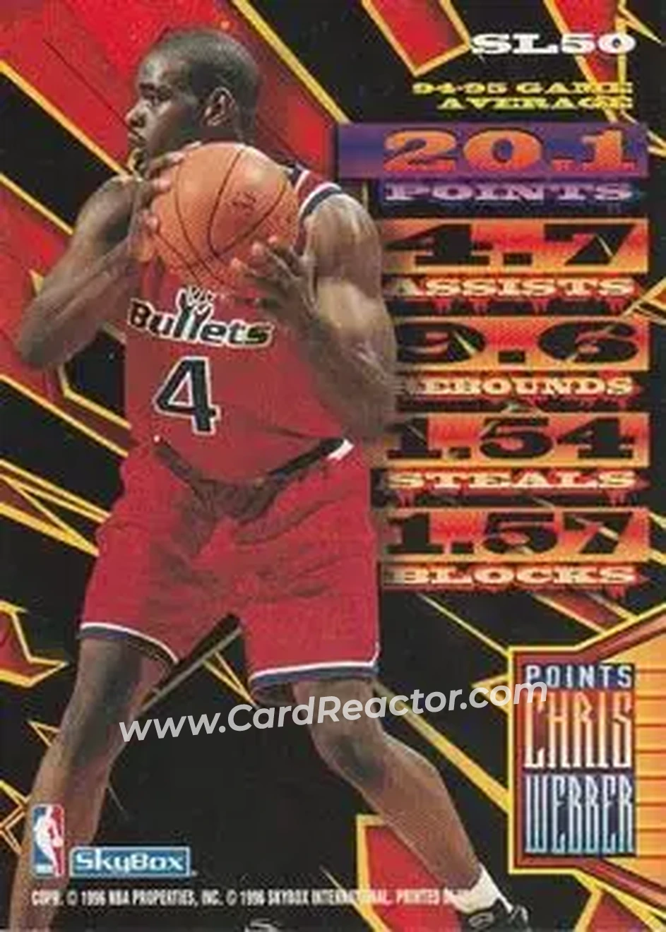 1995-96 Hoops - Slamland #SL50 - Chris Webber - Washington Bullets - Back
