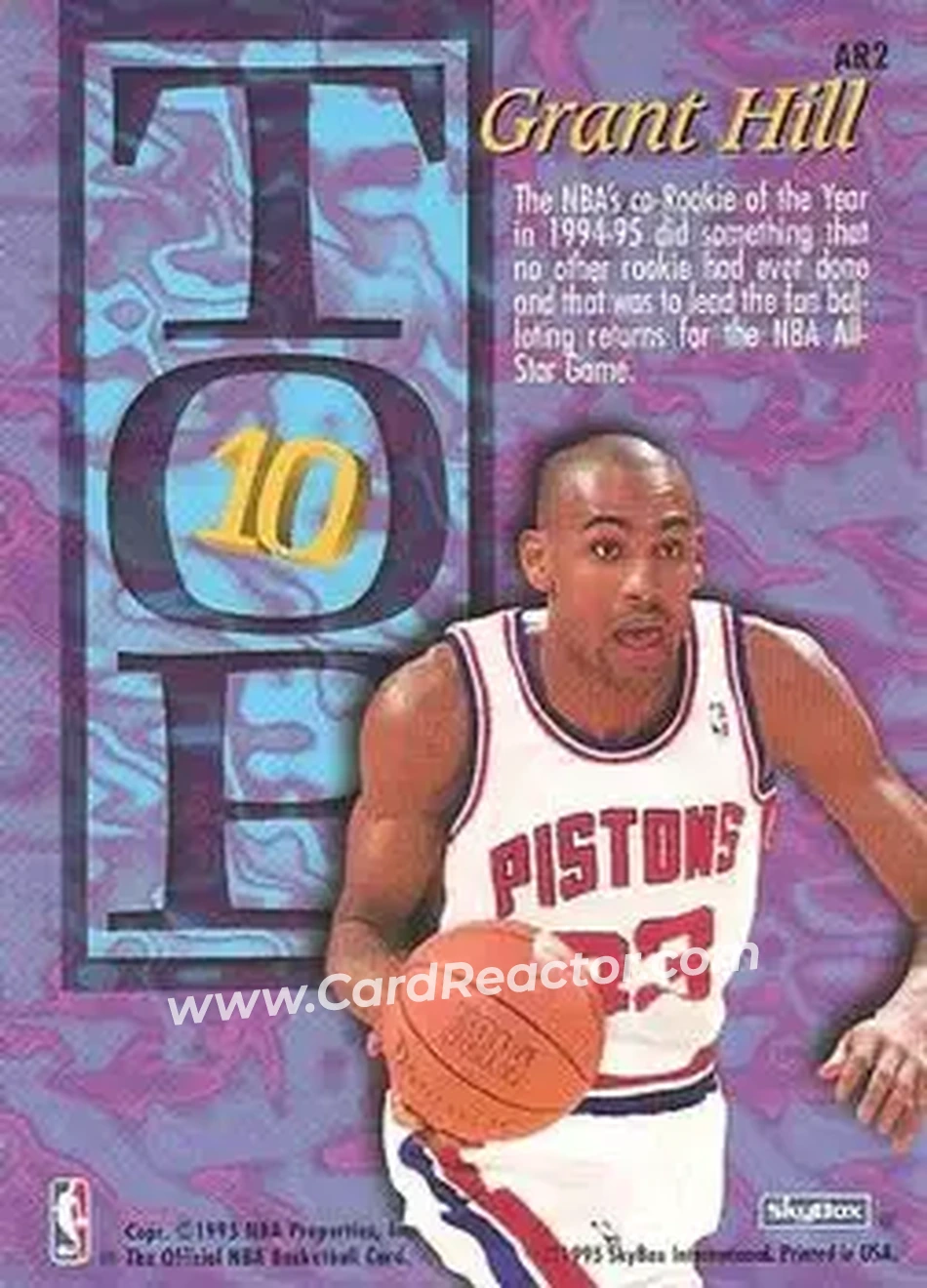 1995-96 Hoops - Top Ten #AR2 - Grant Hill - Detroit Pistons - Back