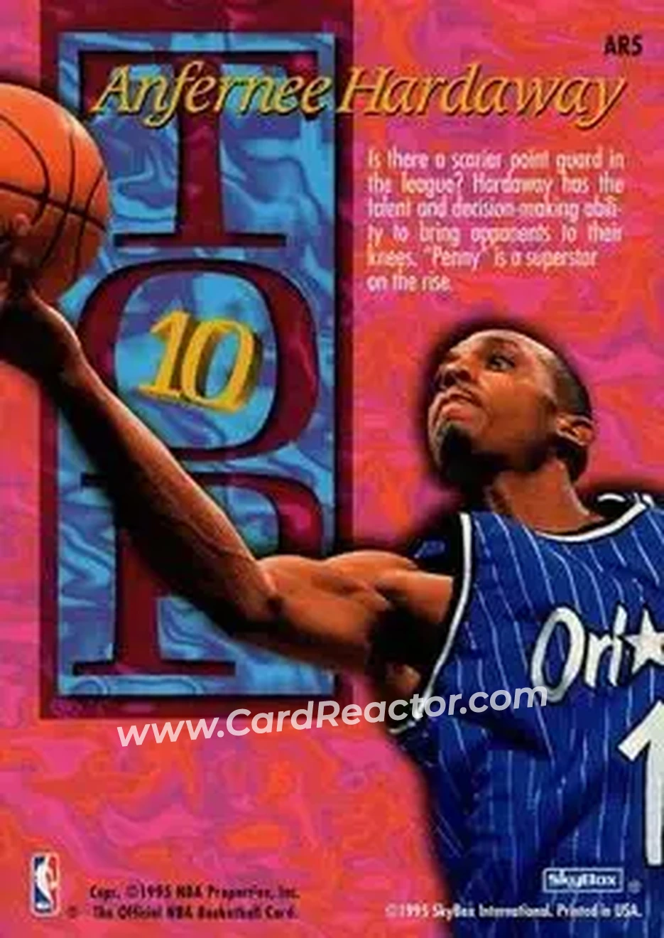 1995-96 Hoops - Top Ten #AR5 - Anfernee Hardaway - Orlando Magic - Back