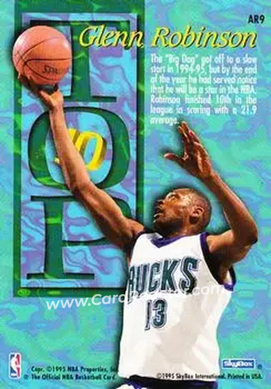 1995-96 Hoops - Top Ten #AR9 - Glenn Robinson - Milwaukee Bucks - Back