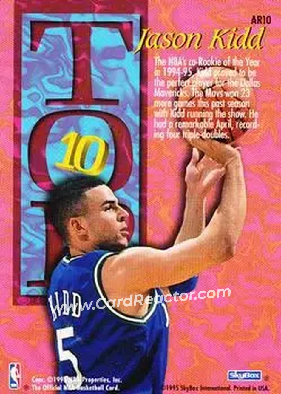 1995-96 Hoops - Top Ten #AR10 - Jason Kidd - Dallas Mavericks - Back