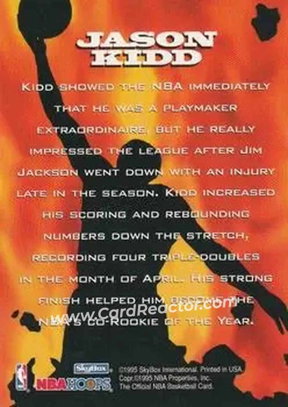 1995-96 Hoops - 1995 National Convention Promos #NNO - Jason Kidd - Dallas Mavericks - Back