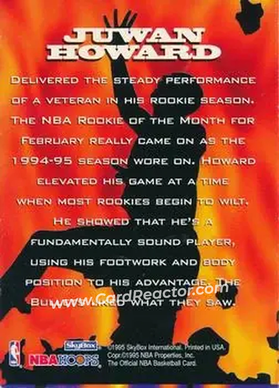 1995-96 Hoops - Series 1 Promo Singles #NNO - Juwan Howard - Washington Bullets - Back