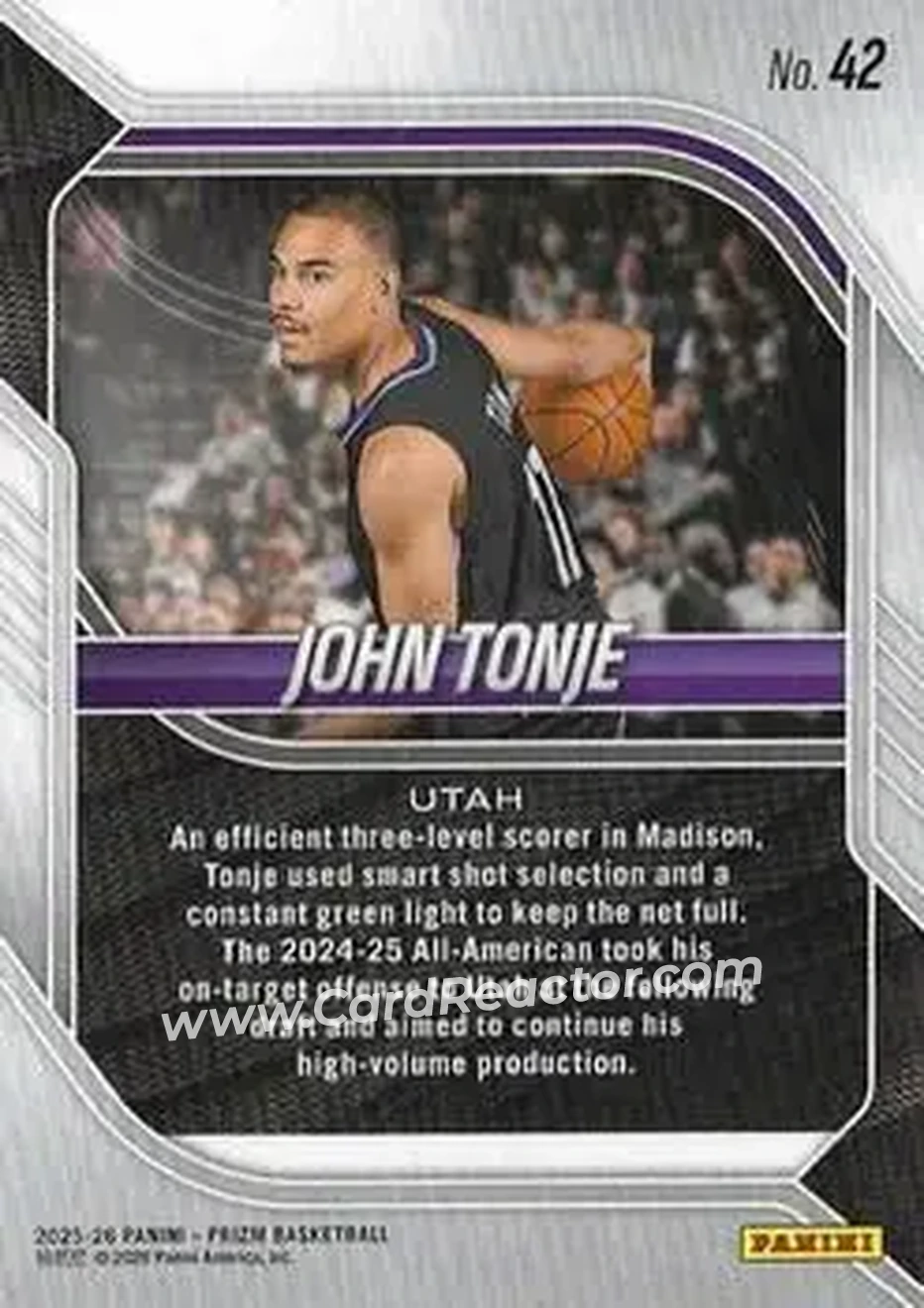2025-26 Panini Prizm #42 - John Tonje - Utah Jazz - Back