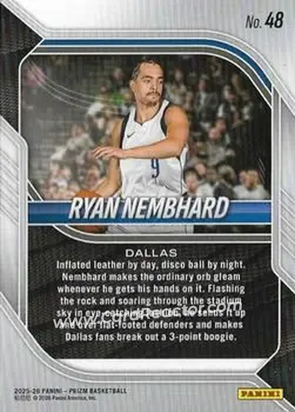 2025-26 Panini Prizm #48 - Ryan Nembhard - Dallas Mavericks - Back