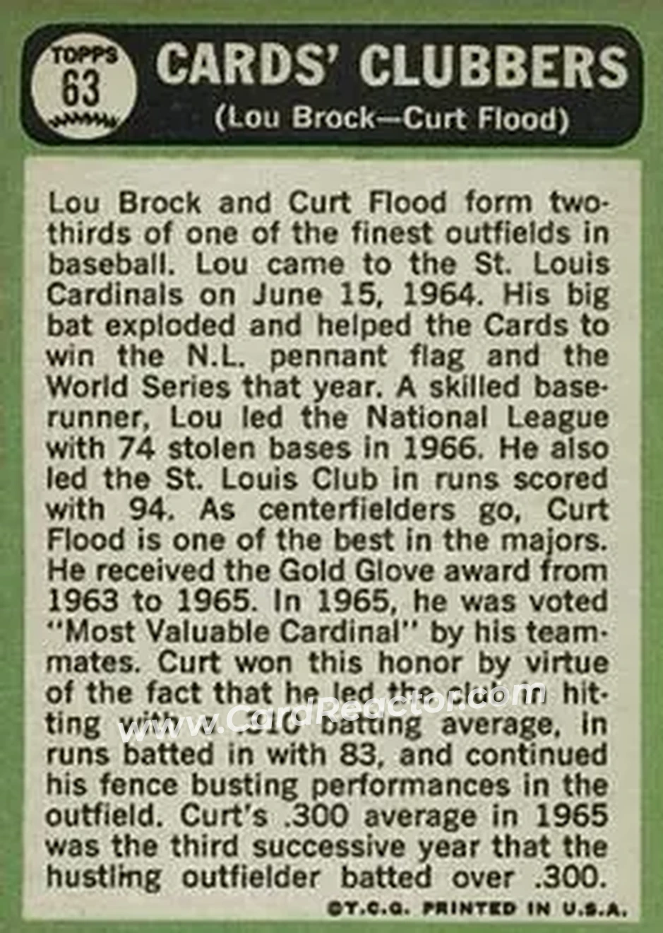 1967 Topps #63 - Card #63 - St. Louis Cardinals - Back