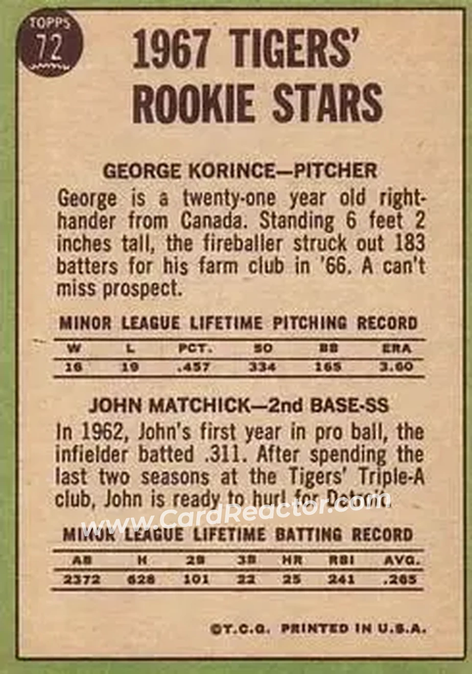 1967 Topps #72 - Card #72 - Detroit Tigers - Back