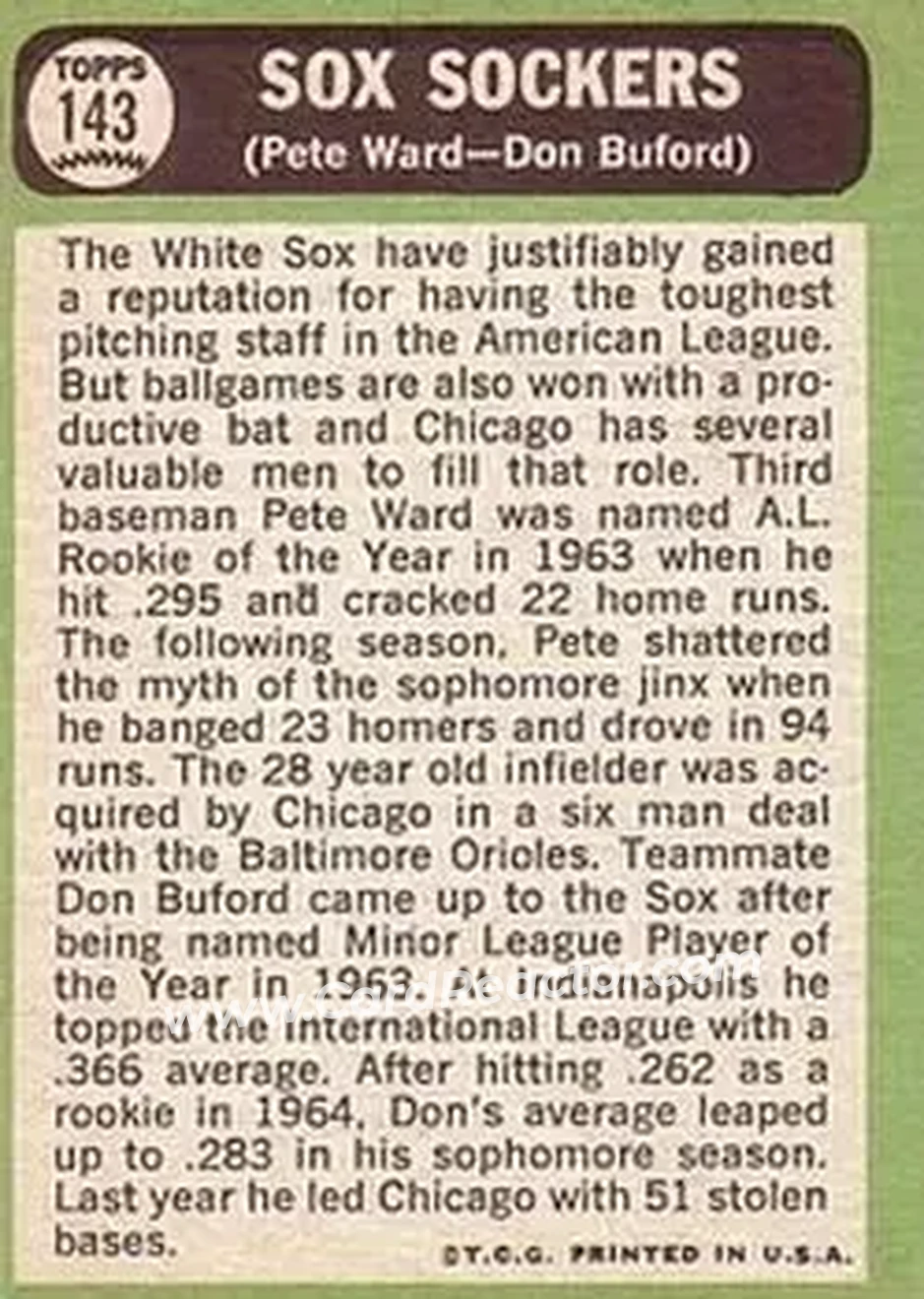 1967 Topps #143 - Card #143 - Chicago White Sox - Back