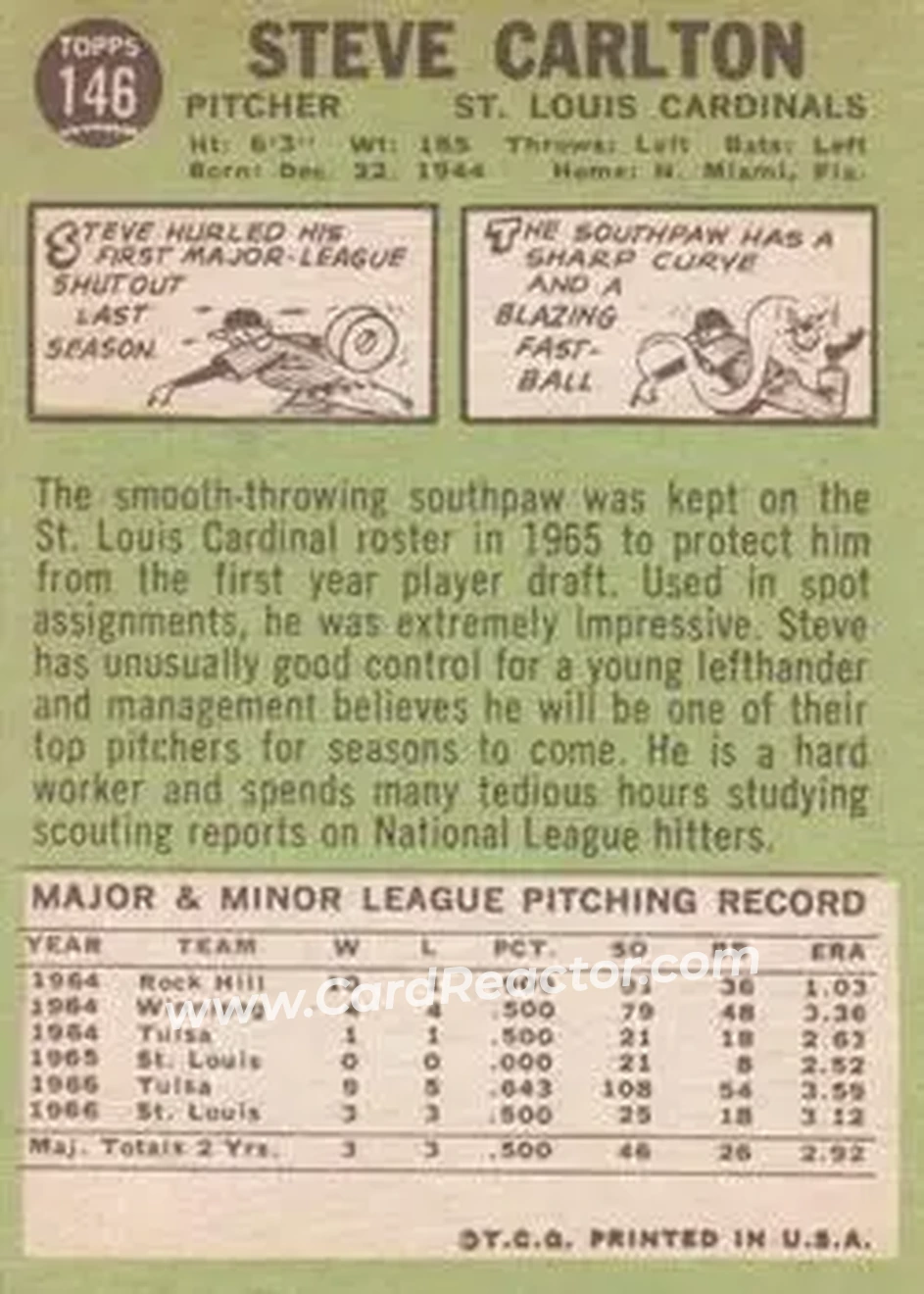 1967 Topps #146 - Steve Carlton - St. Louis Cardinals - Back