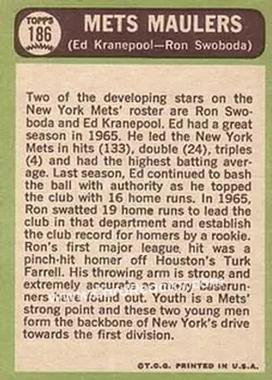 1967 Topps #186 - Card #186 - New York Mets - Back 1967 Topps #186 - Card #186 - New York Mets - Back