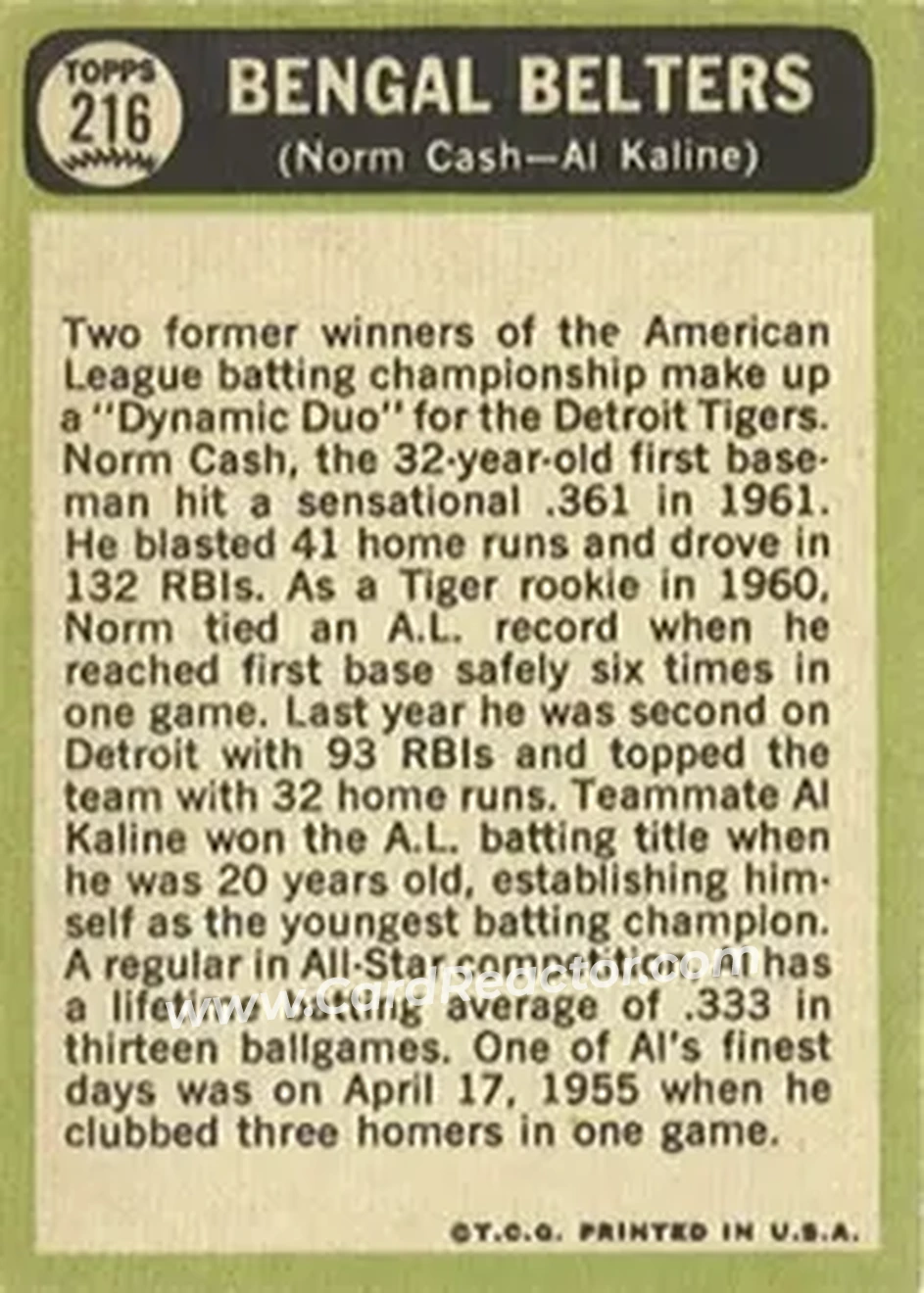 1967 Topps #216 - Card #216 - Detroit Tigers - Back 1967 Topps #216 - Card #216 - Detroit Tigers - Back