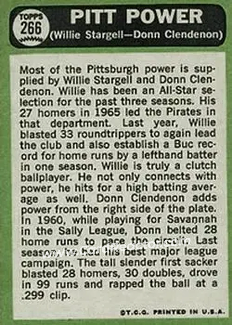 1967 Topps #266 - Card #266 - Pittsburgh Pirates - Back