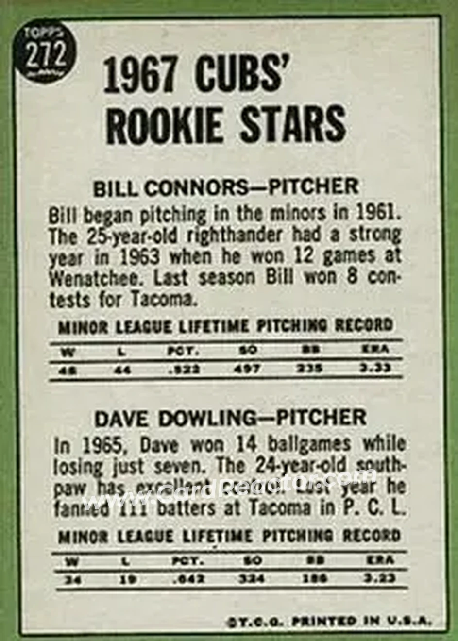1967 Topps #272 - Card #272 - Chicago Cubs - Back
