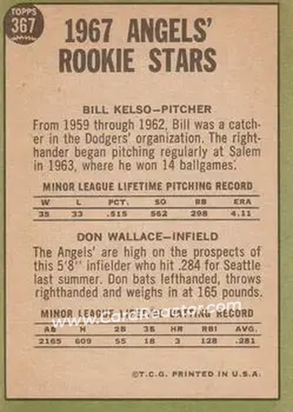 1967 Topps #367 - Card #367 - California Angels - Back