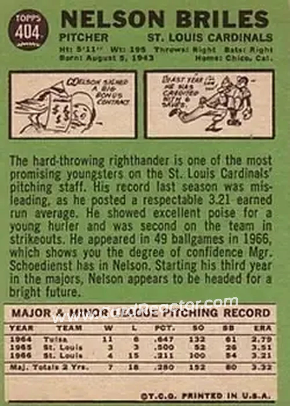 1967 Topps #404 - Nelson Briles - St. Louis Cardinals - Back