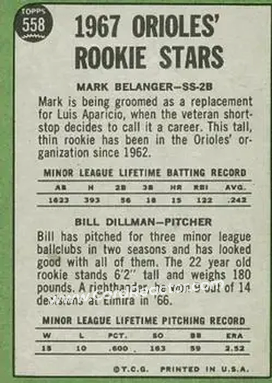1967 Topps #558 - Card #558 - Baltimore Orioles - Back 1967 Topps #558 - Card #558 - Baltimore Orioles - Back