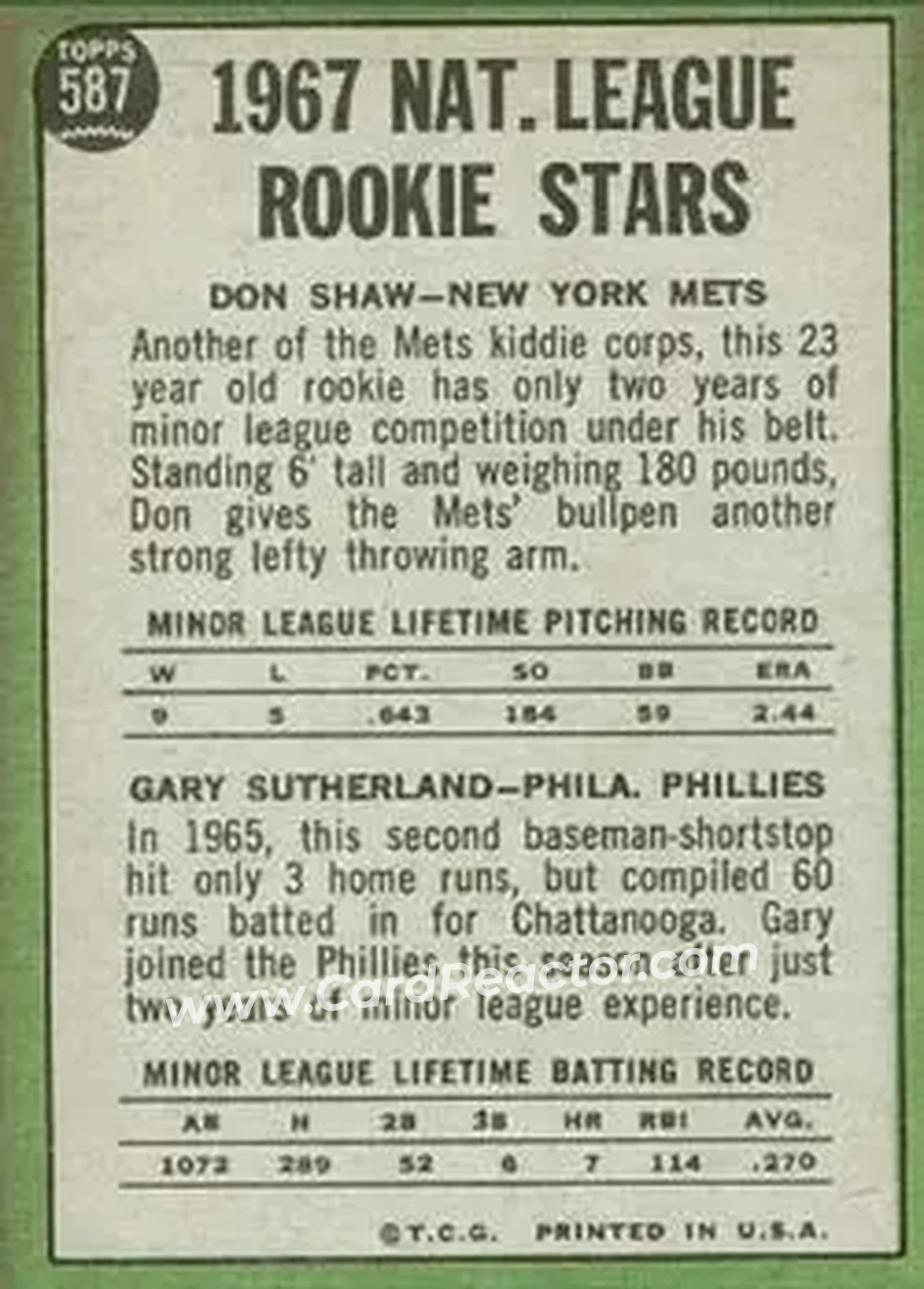 1967 Topps #587 - Card #587 - Back