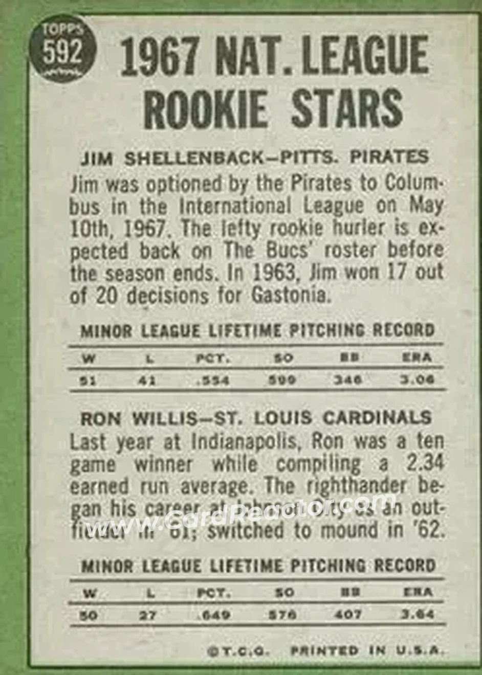 1967 Topps #592 - Card #592 - Back
