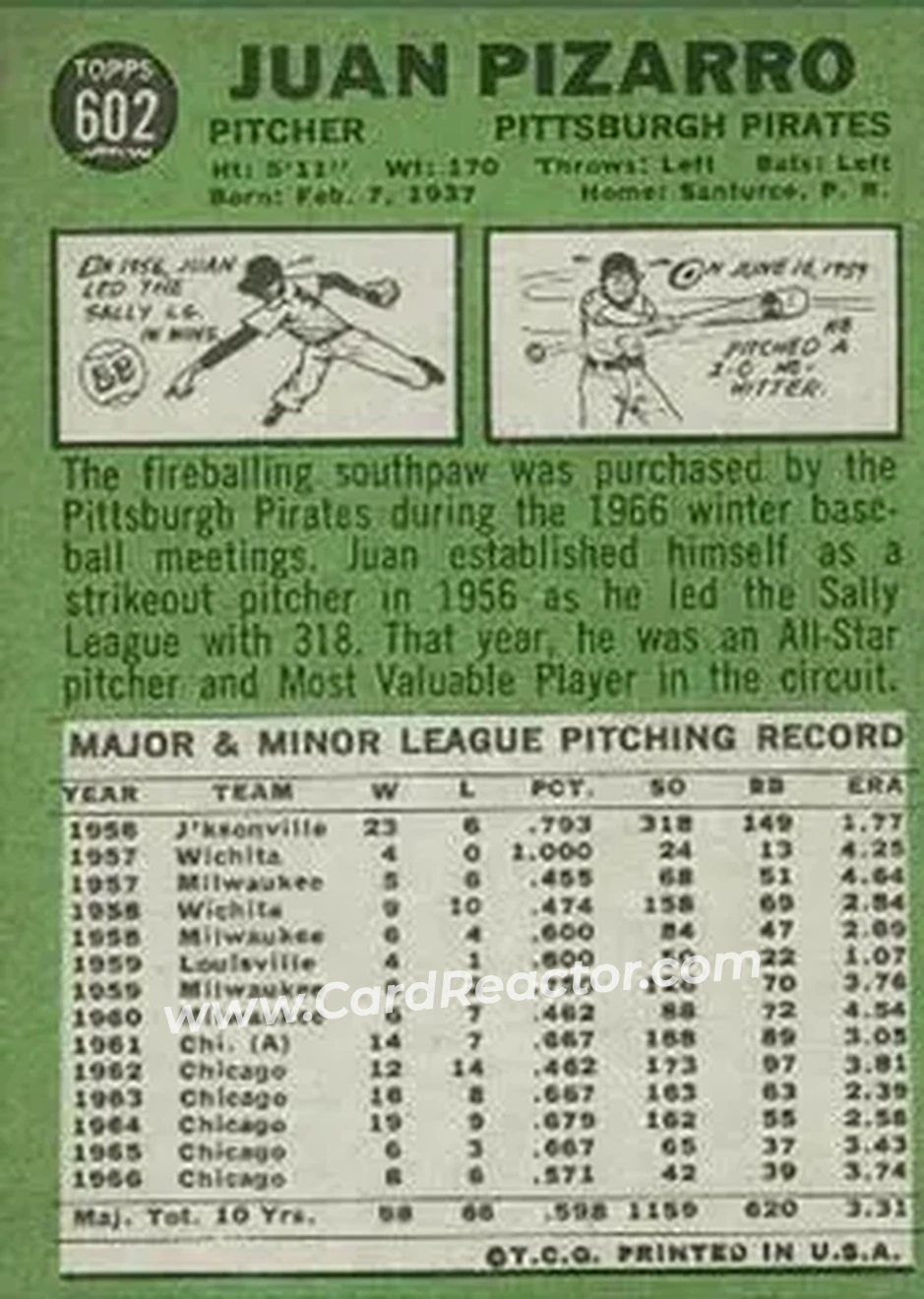 1967 Topps #602 - Juan Pizarro - Pittsburgh Pirates - Back