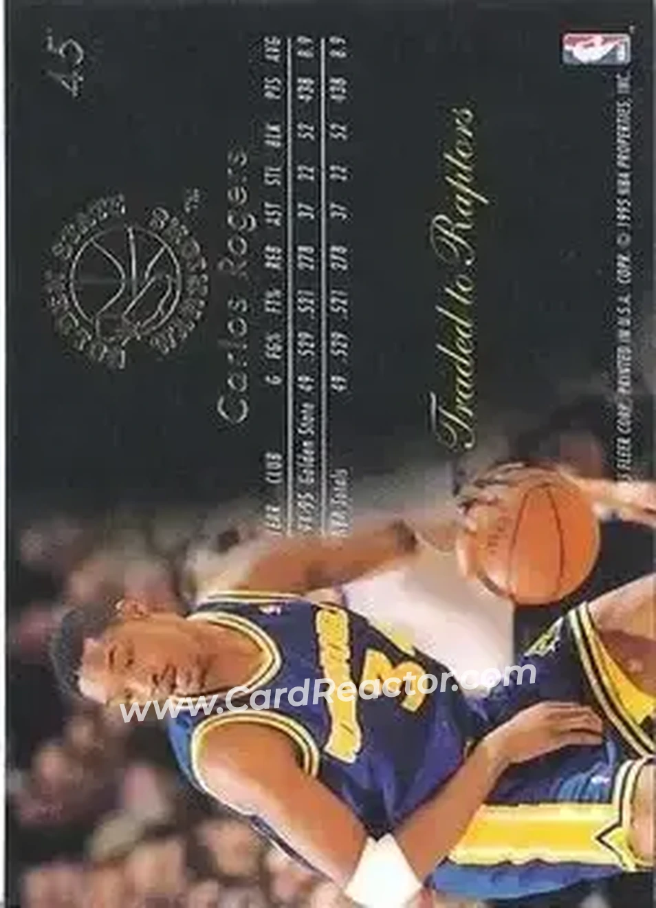1995-96 Flair #45 - Carlos Rogers - Toronto Raptors - Back