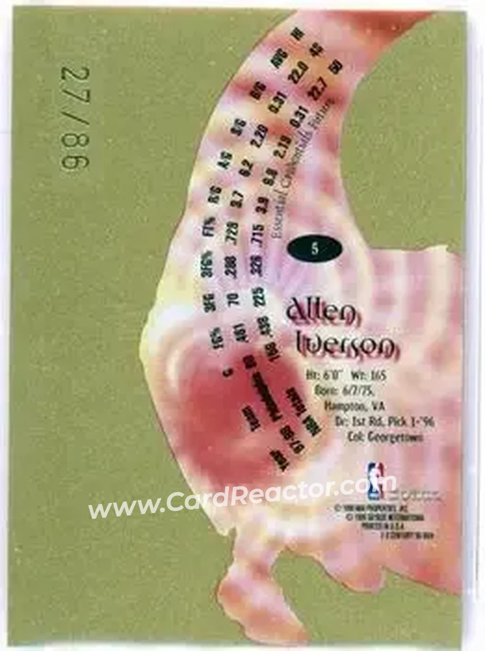 1998-99 SkyBox E-X Century - Essential Credentials Future #5 - Allen Iverson - Philadelphia 76ers - Back 1998-99 SkyBox E-X Century - Essential Credentials Future #5 - Allen Iverson - Philadelphia 76ers - Back