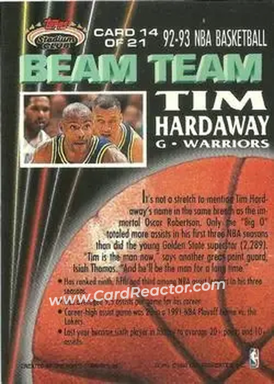 1992-93 Stadium Club - Beam Team - Members Only #14 - Tim Hardaway - Golden State Warriors - Back