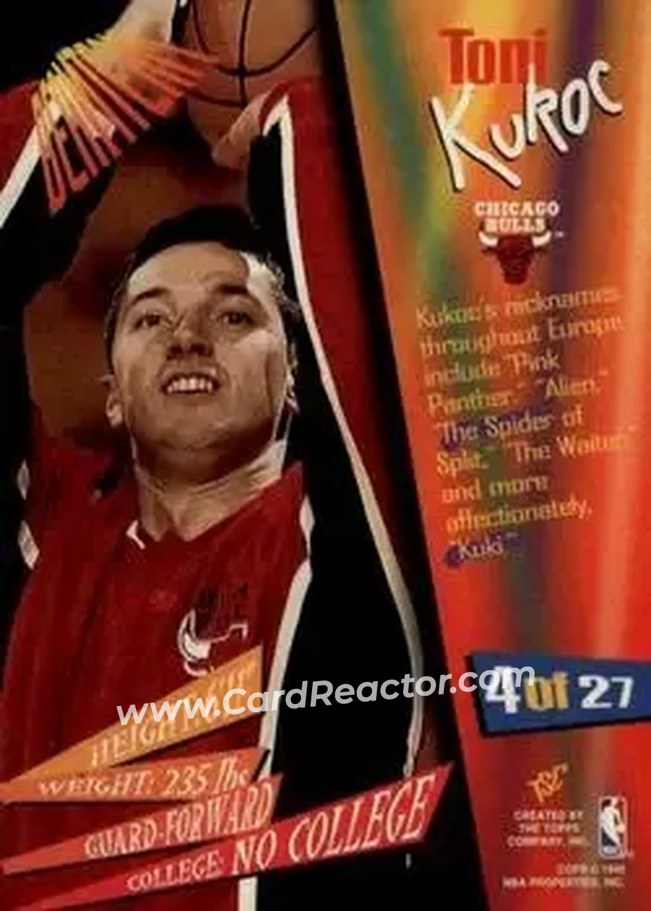 1994-95 Stadium Club - Beam Team Members Only #4 - Toni Kukoc - Chicago Bulls - Back