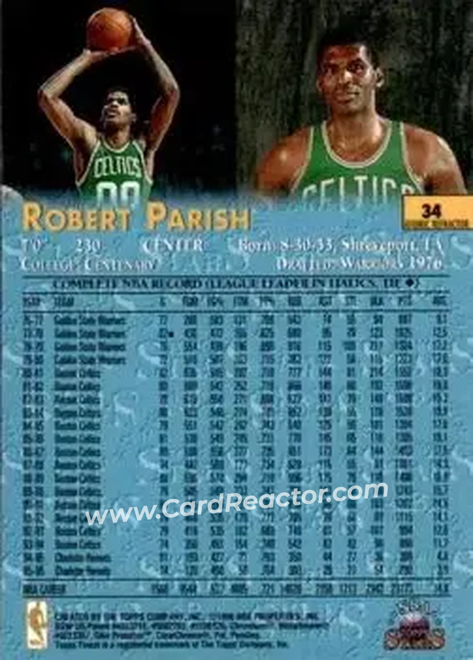 1996-97 Topps Stars - Finest Atomic Refractors #34 - Robert Parish - Boston Celtics - Back 1996-97 Topps Stars - Finest Atomic Refractors #34 - Robert Parish - Boston Celtics - Back