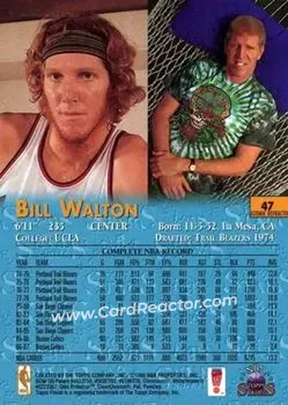 1996-97 Topps Stars - Finest Atomic Refractors #47 - Bill Walton - San Diego Clippers - Back 1996-97 Topps Stars - Finest Atomic Refractors #47 - Bill Walton - San Diego Clippers - Back