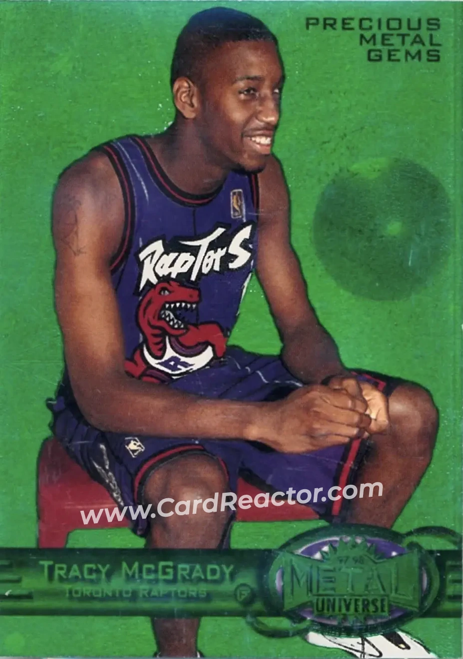 1997-98 Metal Universe - Precious Metal Gems Emerald #42 PMG - Tracy McGrady - Toronto Raptors - Front