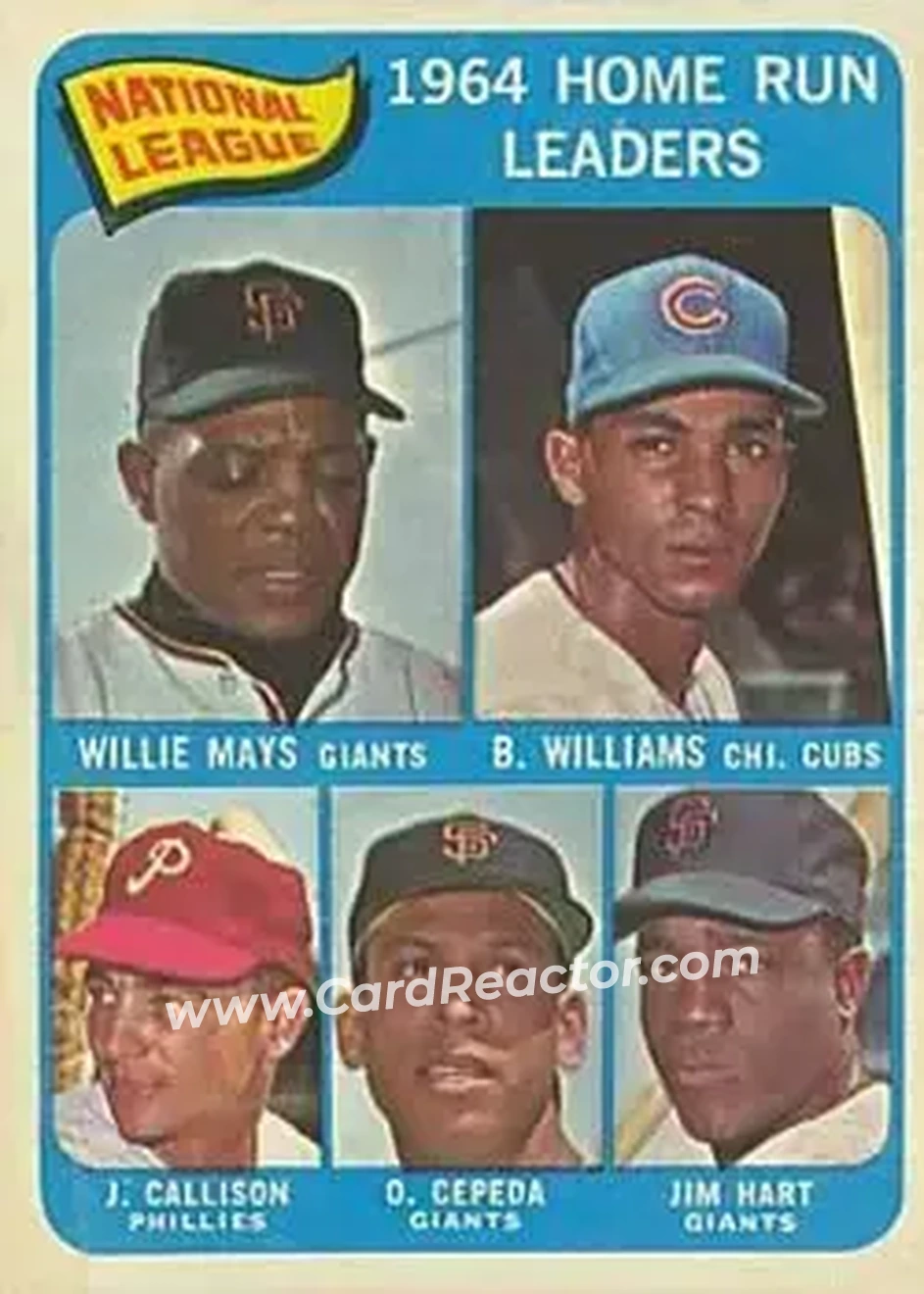 1965 Topps #4 - Johnny Callison & Orlando Cepeda & Jim Hart & Willie Mays & Billy Williams - Chicago Cubs, Philadelphia Phillies, San Francisco Giants