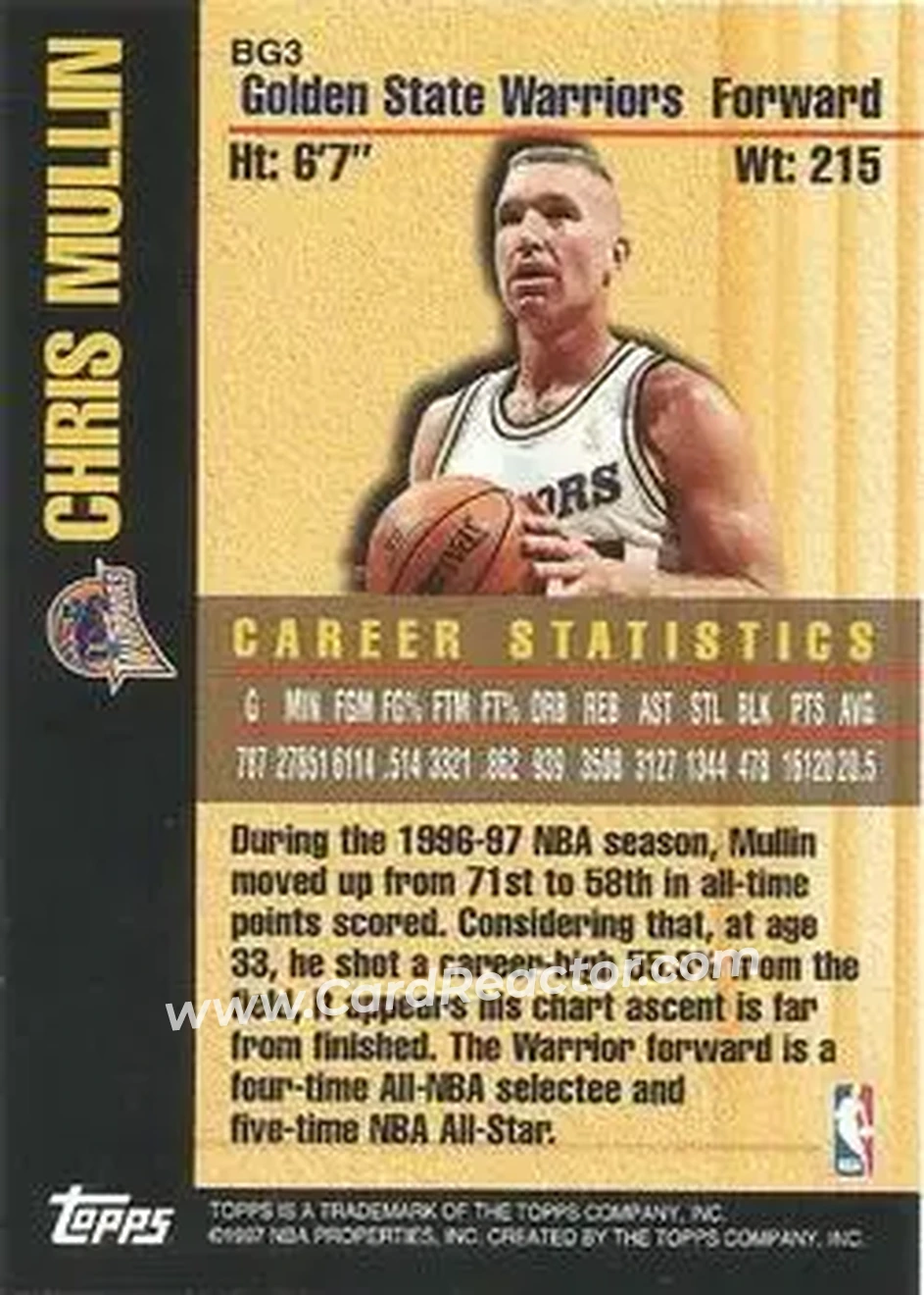 1997-98 Topps - Bound for Glory #BG3 - Chris Mullin - Golden State Warriors - Back