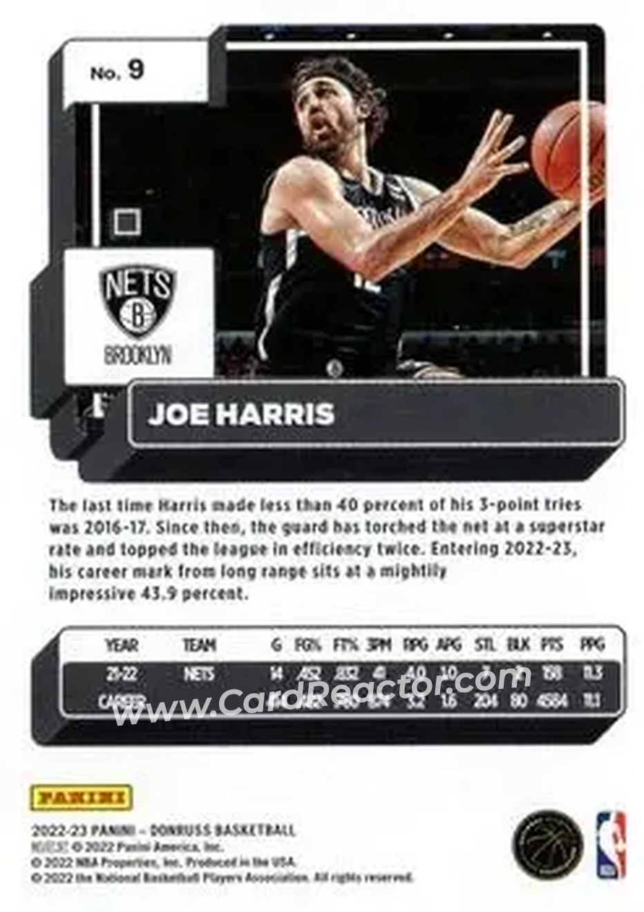 2022-23 Donruss #9 - Joe Harris - Brooklyn Nets - Back