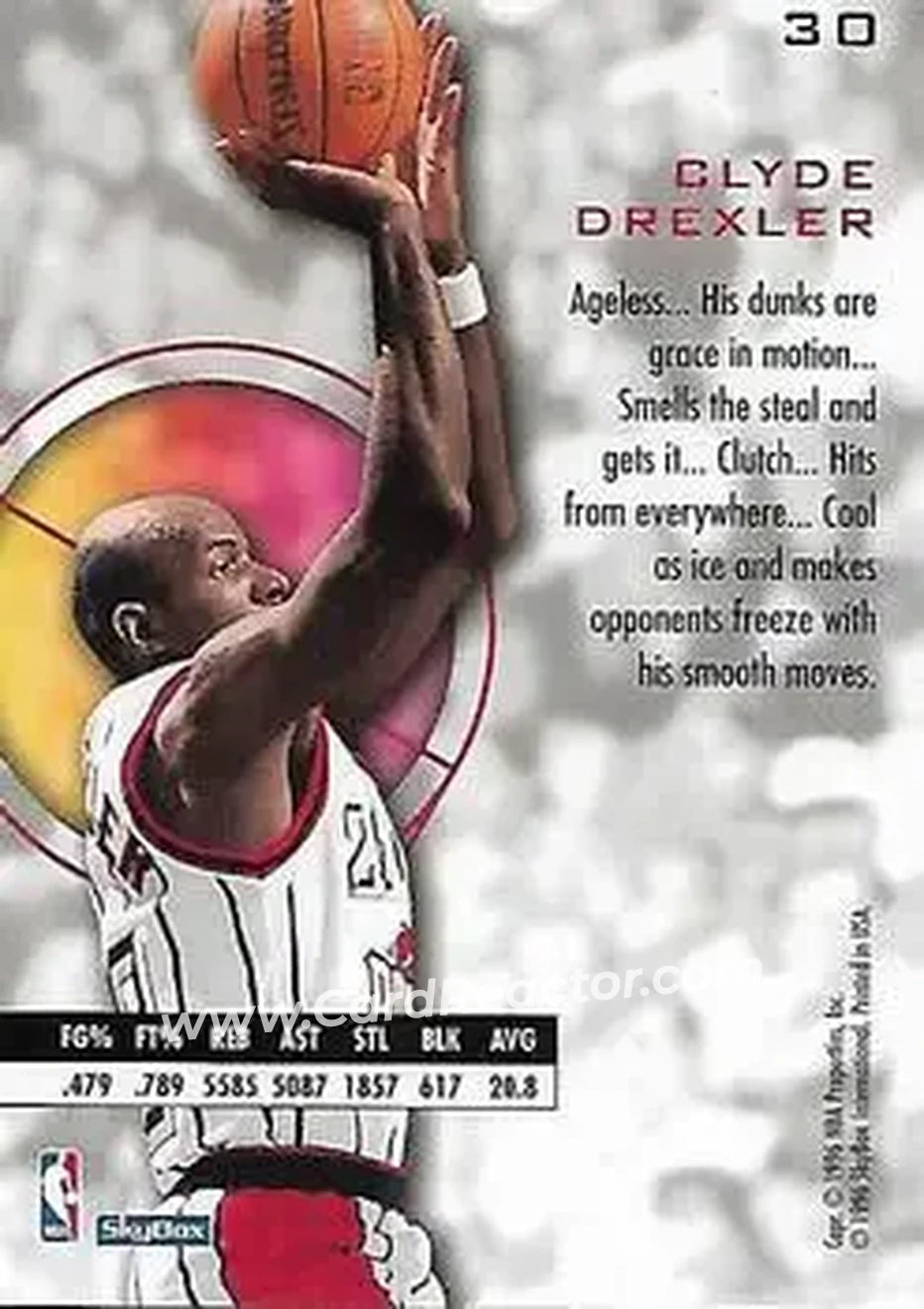 1995-96 SkyBox E-XL - Blue #30 - Clyde Drexler - Houston Rockets - Back