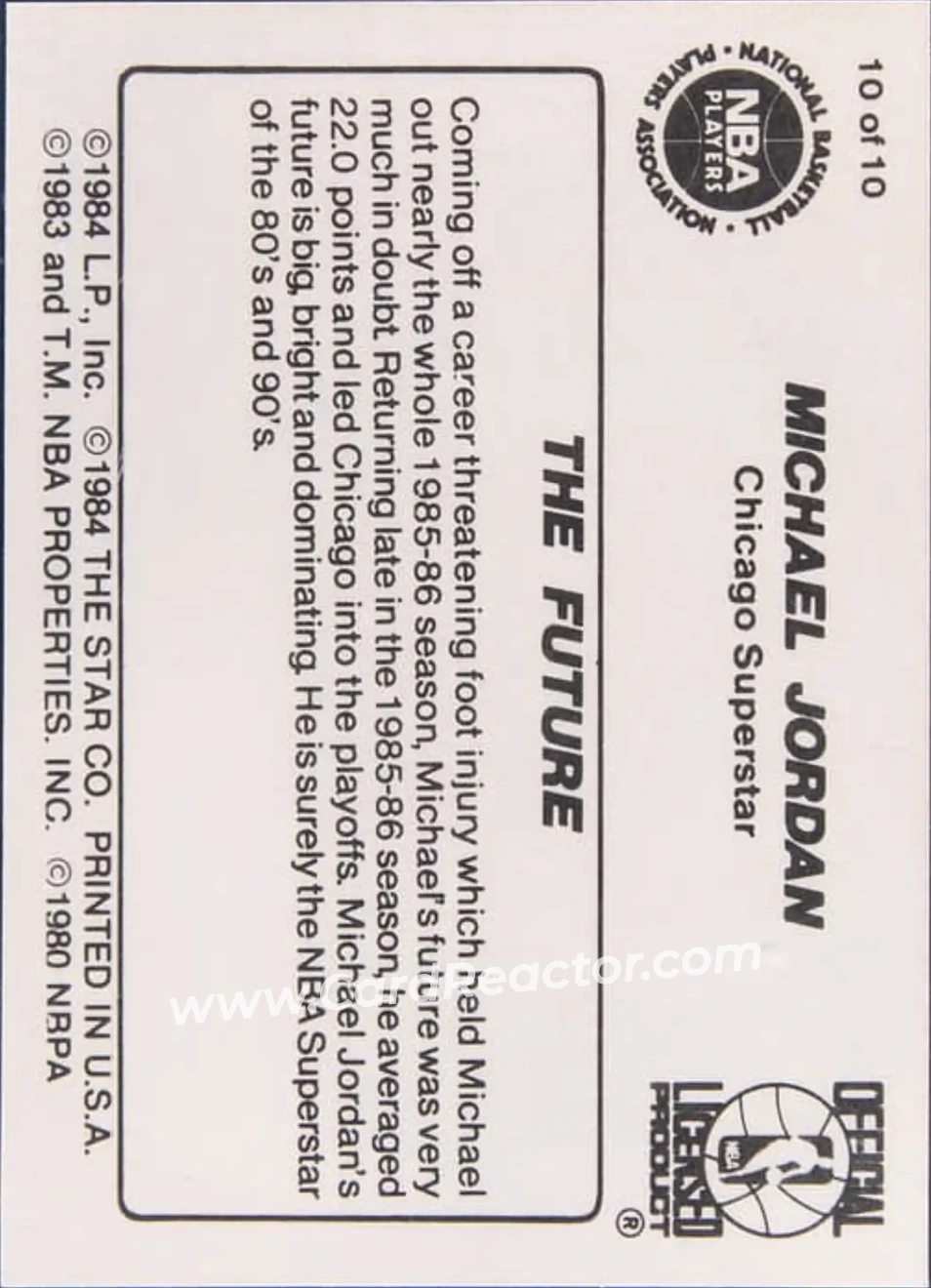 1986 Star #10 - Michael Jordan - Chicago Bulls - Back
