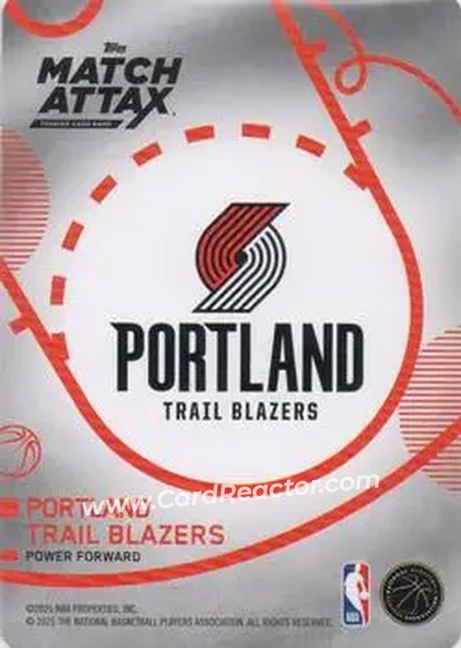 2025-26 Topps Match Attax #75 - Deni Avdija - Portland Trail Blazers - Back