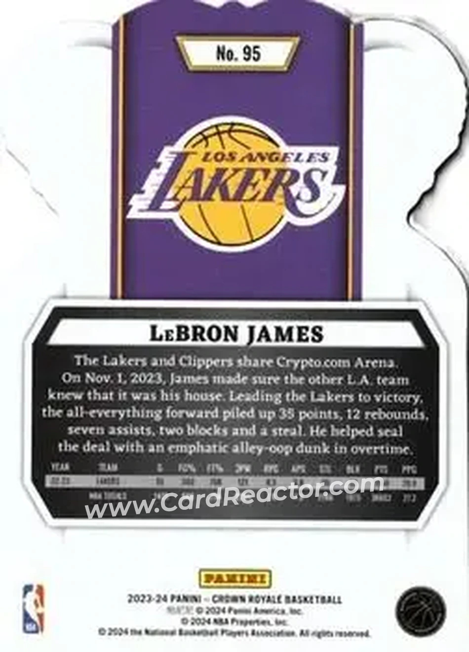 2023-24 Panini Crown Royale - Crystal #95 - LeBron James - Los Angeles Lakers - Back