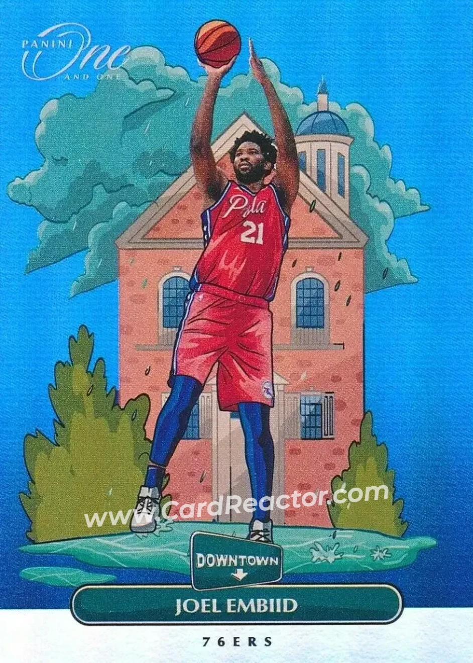 2020-21 Panini One and One - Downtown #16 - Joel Embiid - Philadelphia 76ers - Front 2020-21 Panini One and One - Downtown #16 - Joel Embiid - Philadelphia 76ers - Front
