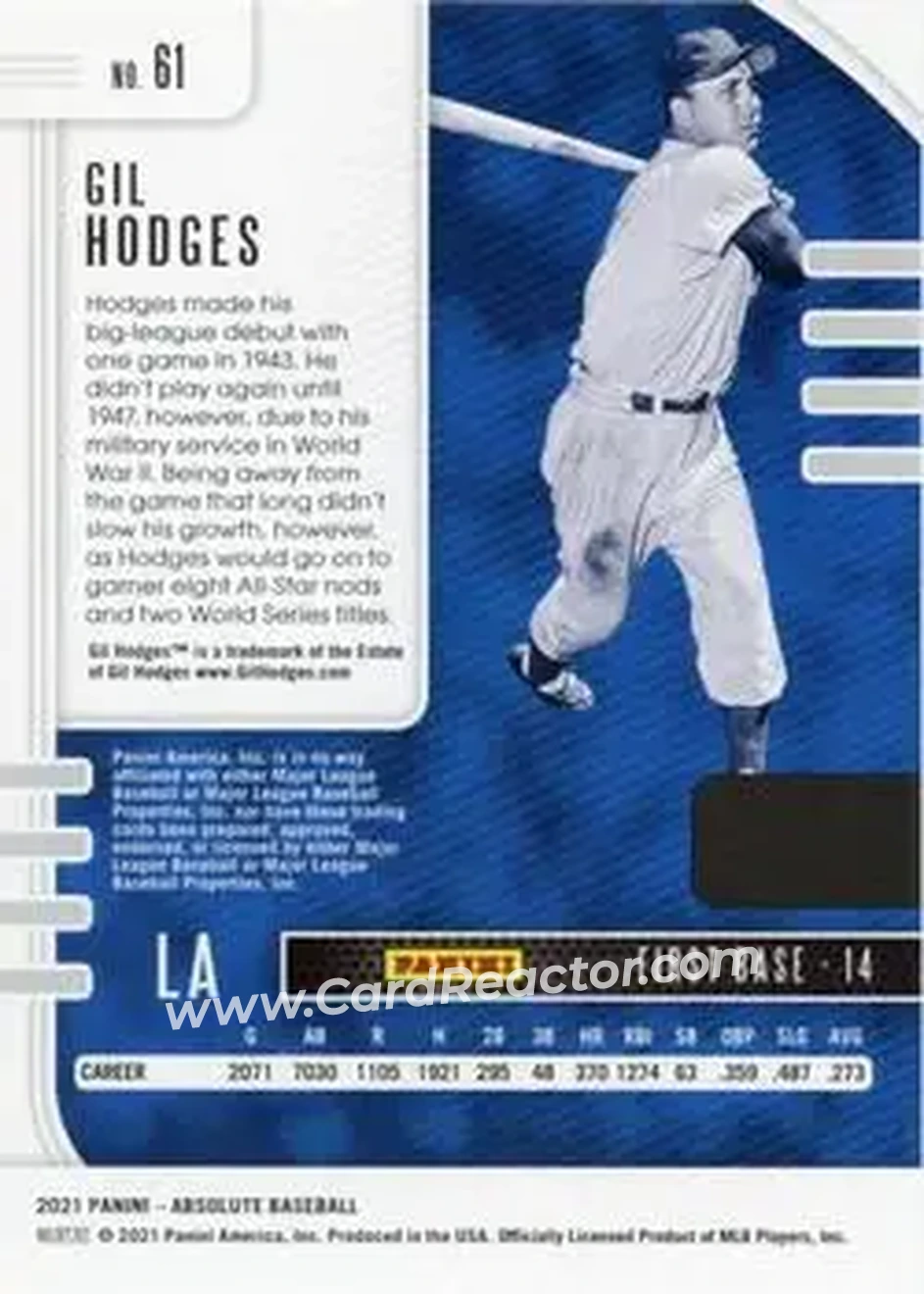 2021 Panini Absolute - Spectrum Red #61 - Gil Hodges - Los Angeles Dodgers - Back