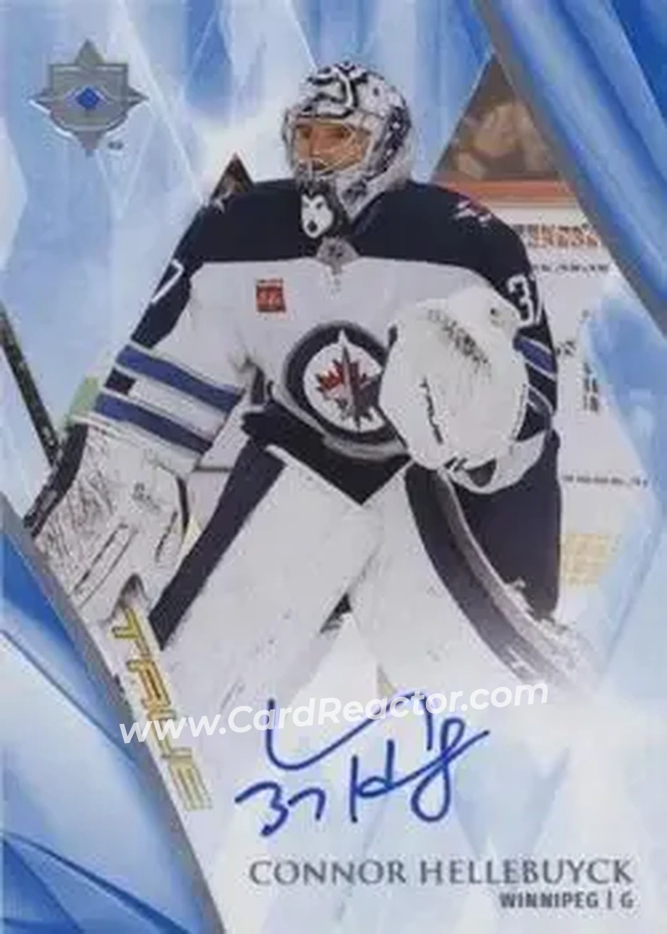 2023-24 Upper Deck Ultimate Collection - Autographs #12 - Connor Hellebuyck - Winnipeg Jets - Front 2023-24 Upper Deck Ultimate Collection - Autographs #12 - Connor Hellebuyck - Winnipeg Jets - Front