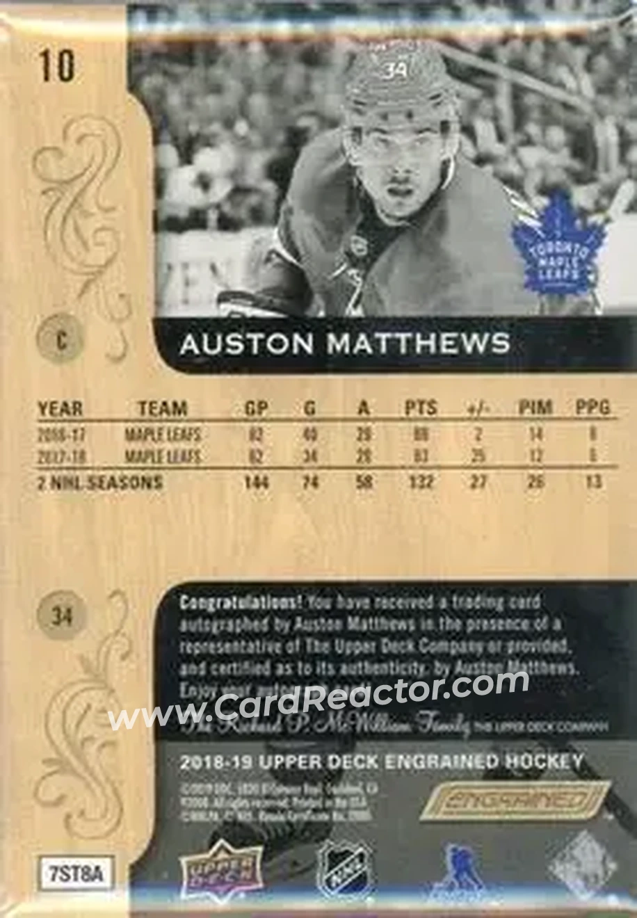 2018-19 Upper Deck Engrained - Autographs #10 - Auston Matthews - Toronto Maple Leafs - Back