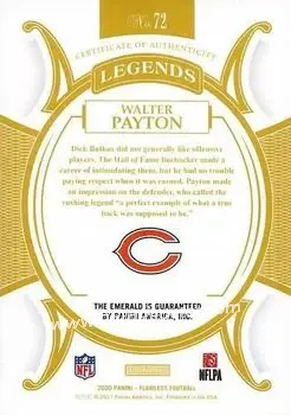 2020 Panini Flawless - Emeralds #72 - Walter Payton - Chicago Bears - Back 2020 Panini Flawless - Emeralds #72 - Walter Payton - Chicago Bears - Back