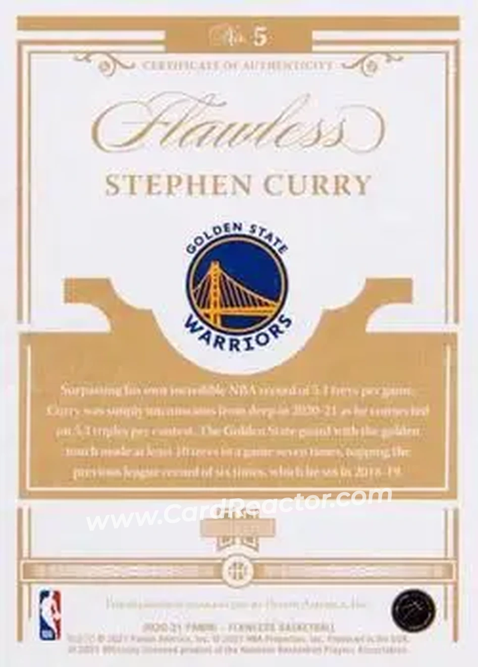 2020-21 Panini Flawless - Emerald #5 - Stephen Curry - Golden State Warriors - Back
