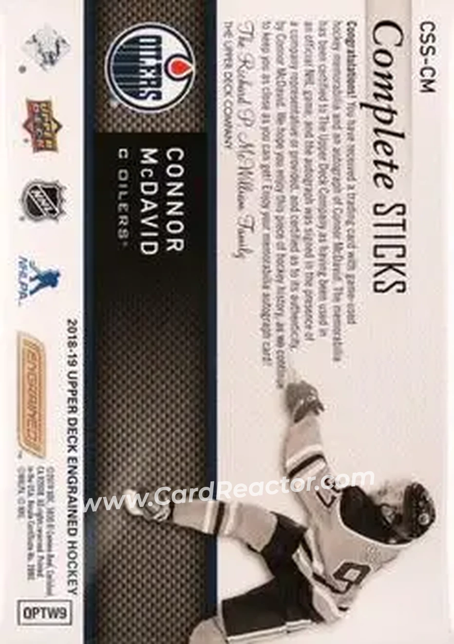 2018-19 Upper Deck Engrained - Complete Sticks Signatures #CSS-CM - Connor McDavid - Edmonton Oilers - Back