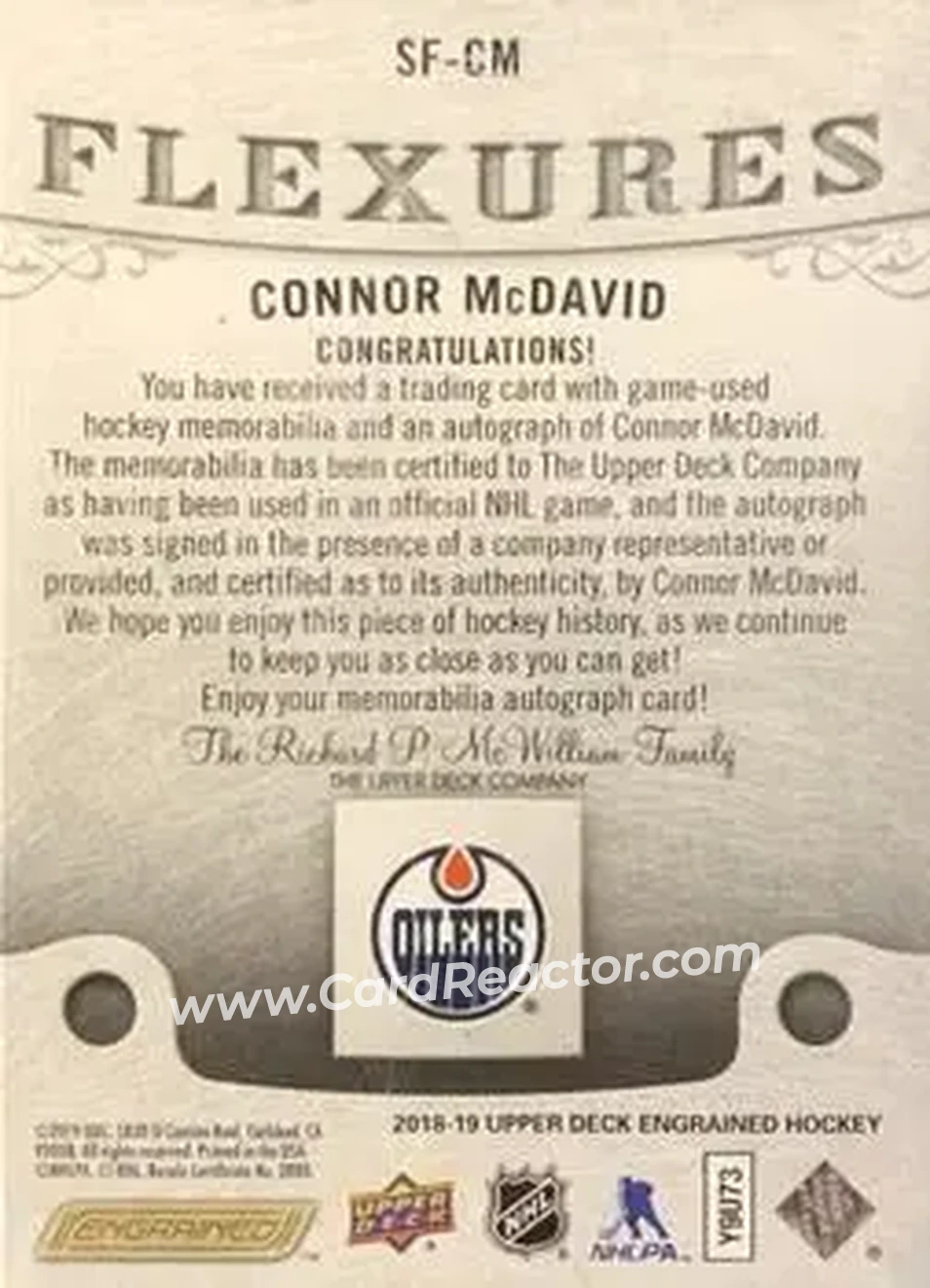 2018-19 Upper Deck Engrained - Signature Flexures #SF-CM - Connor McDavid - Edmonton Oilers - Back