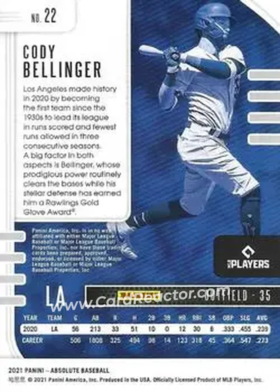 2021 Panini Absolute - Retail #22 - Cody Bellinger - Los Angeles Dodgers - Back