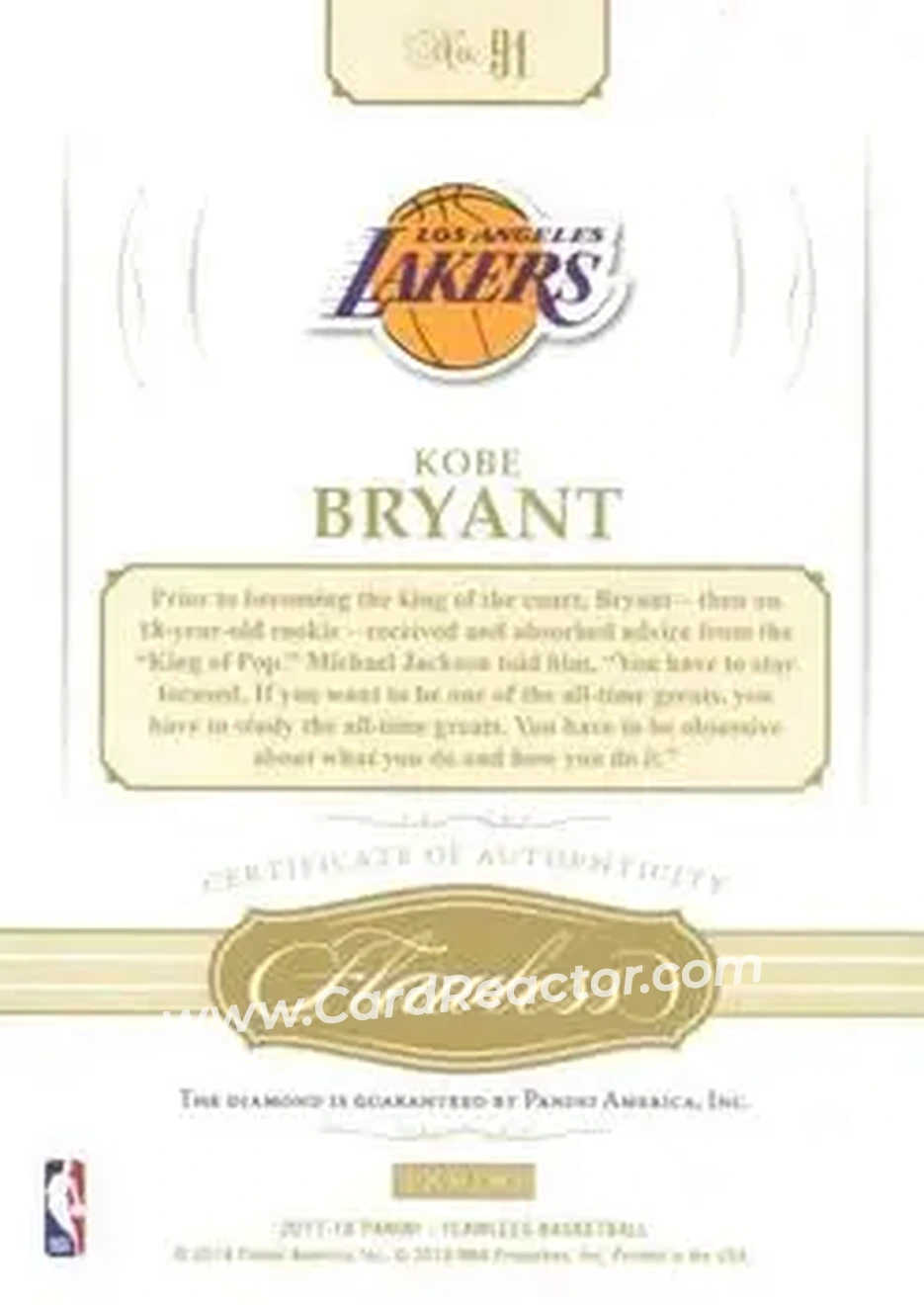 2017-18 Panini Flawless - Bronze #91 - Kobe Bryant - Los Angeles Lakers - Back