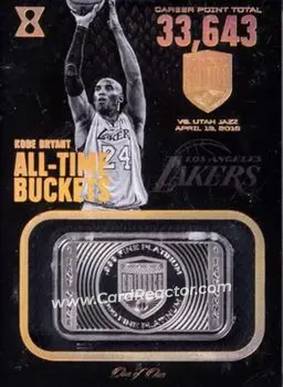 2017-18 Panini Kobe Eminence - All-Time Buckets - Platinum #2 - Kobe Bryant - Los Angeles Lakers - Front 2017-18 Panini Kobe Eminence - All-Time Buckets - Platinum #2 - Kobe Bryant - Los Angeles Lakers - Front